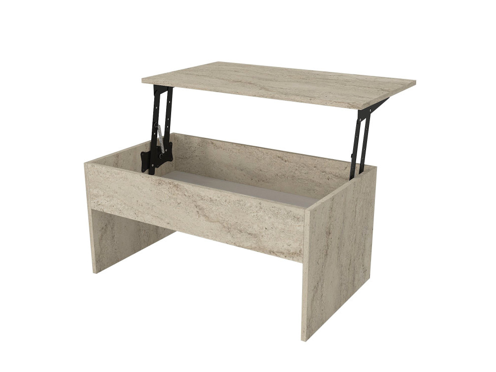 Couchtisch mit Aufbewahrungsbox aus Holz "Akilli" - 90 x 45 x 52 cm - Travertin