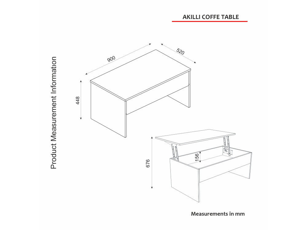 Couchtisch mit Aufbewahrungsbox aus Holz "Akilli" - 90 x 45 x 52 cm - Travertin