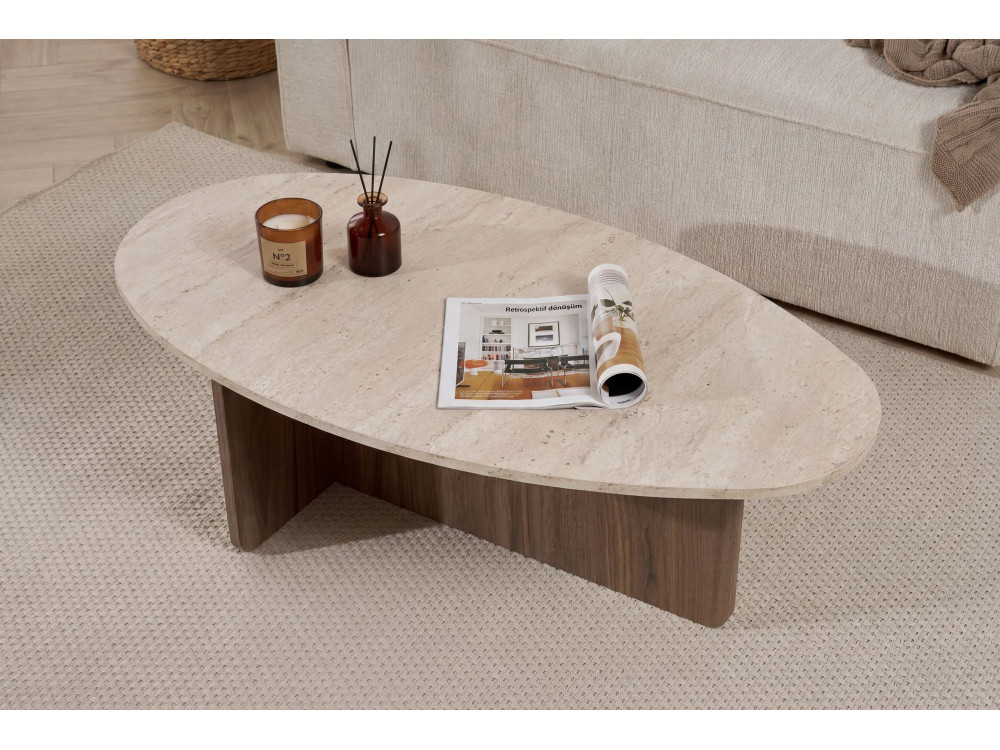Couchtisch aus Holz "Orba" - 120 x 65 x 40 cm - Travertin