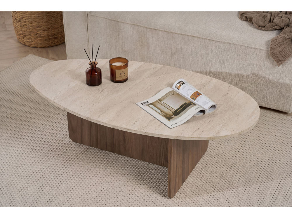 Couchtisch aus Holz "Orba" - 120 x 65 x 40 cm - Travertin