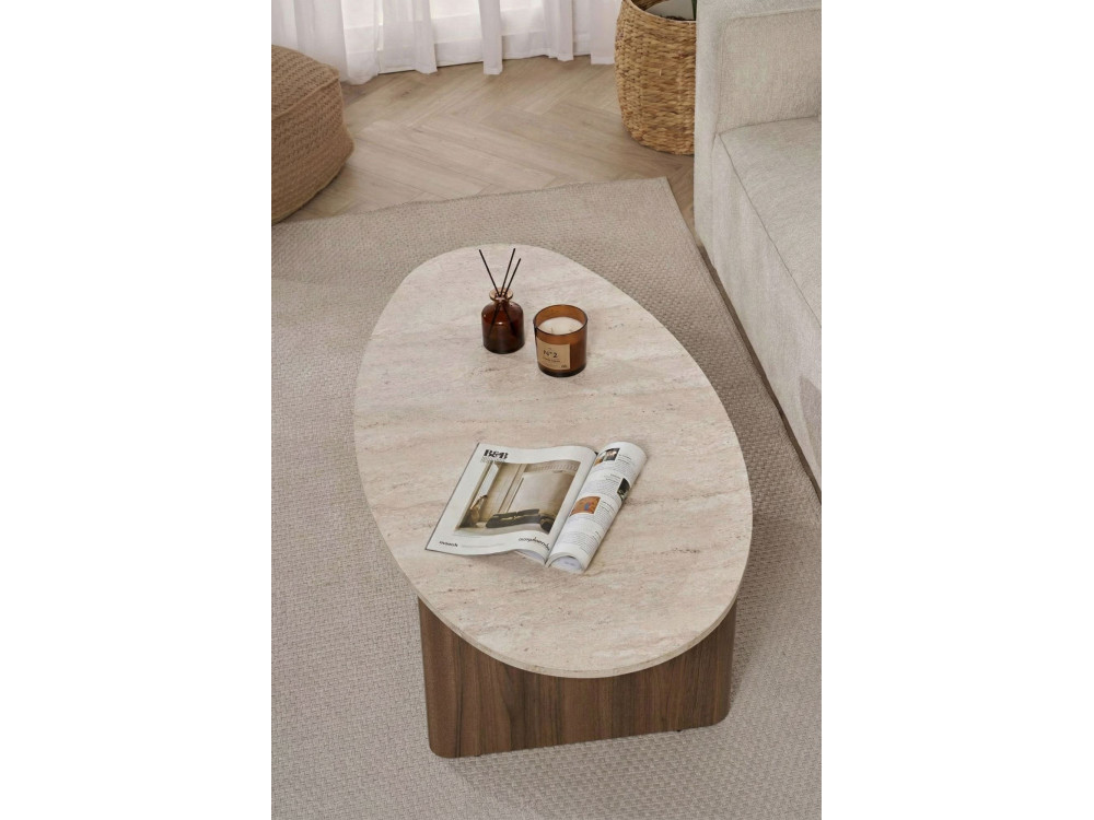 Couchtisch aus Holz "Orba" - 120 x 65 x 40 cm - Travertin