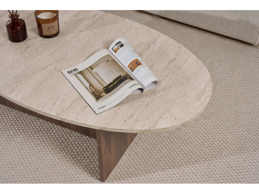 Couchtisch aus Holz "Orba" - 120 x 65 x 40 cm - Travertin