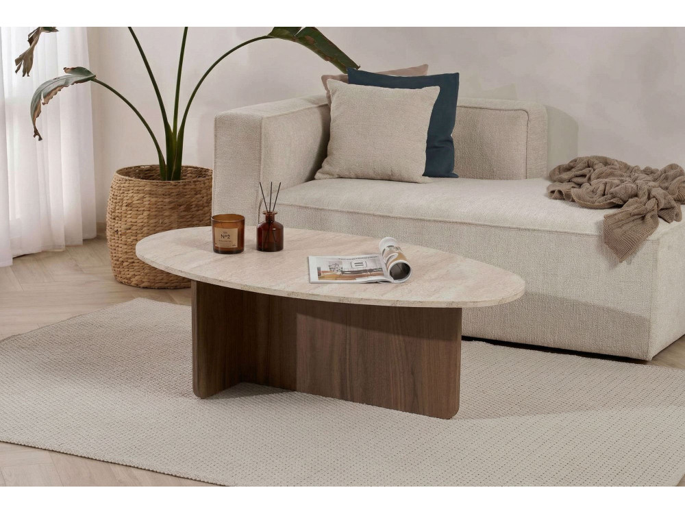 Couchtisch aus Holz "Orba" - 120 x 65 x 40 cm - Travertin