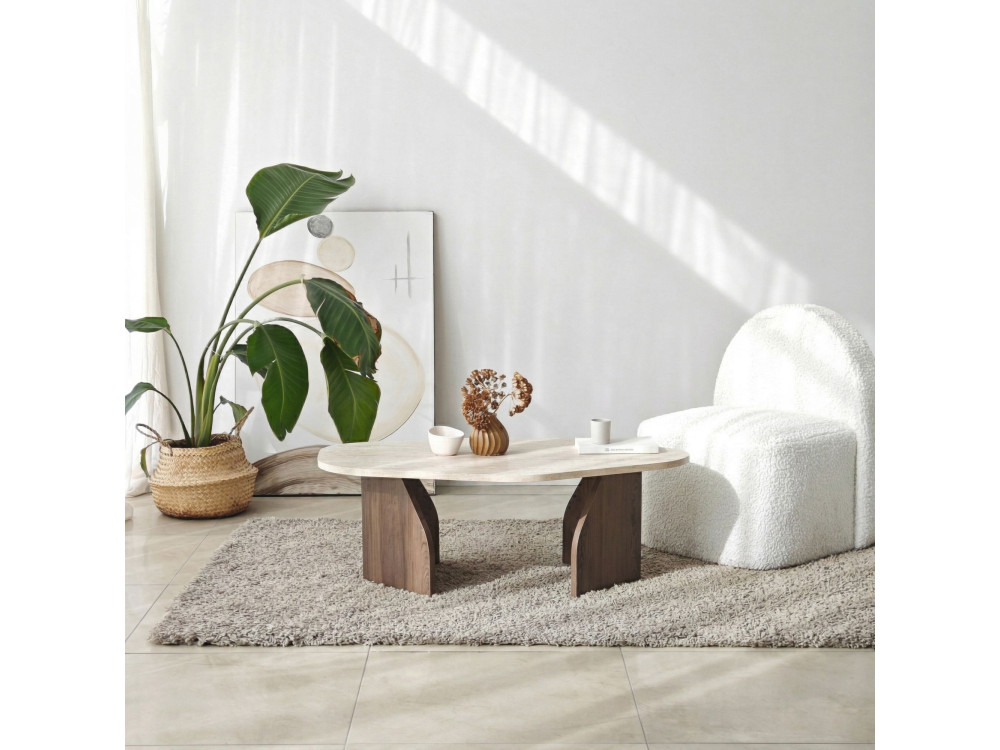 Couchtisch aus Holz "Rock" - 100 x 60 x 35 cm - Travertin