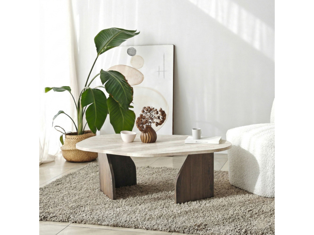 Couchtisch aus Holz "Rock" - 100 x 60 x 35 cm - Travertin