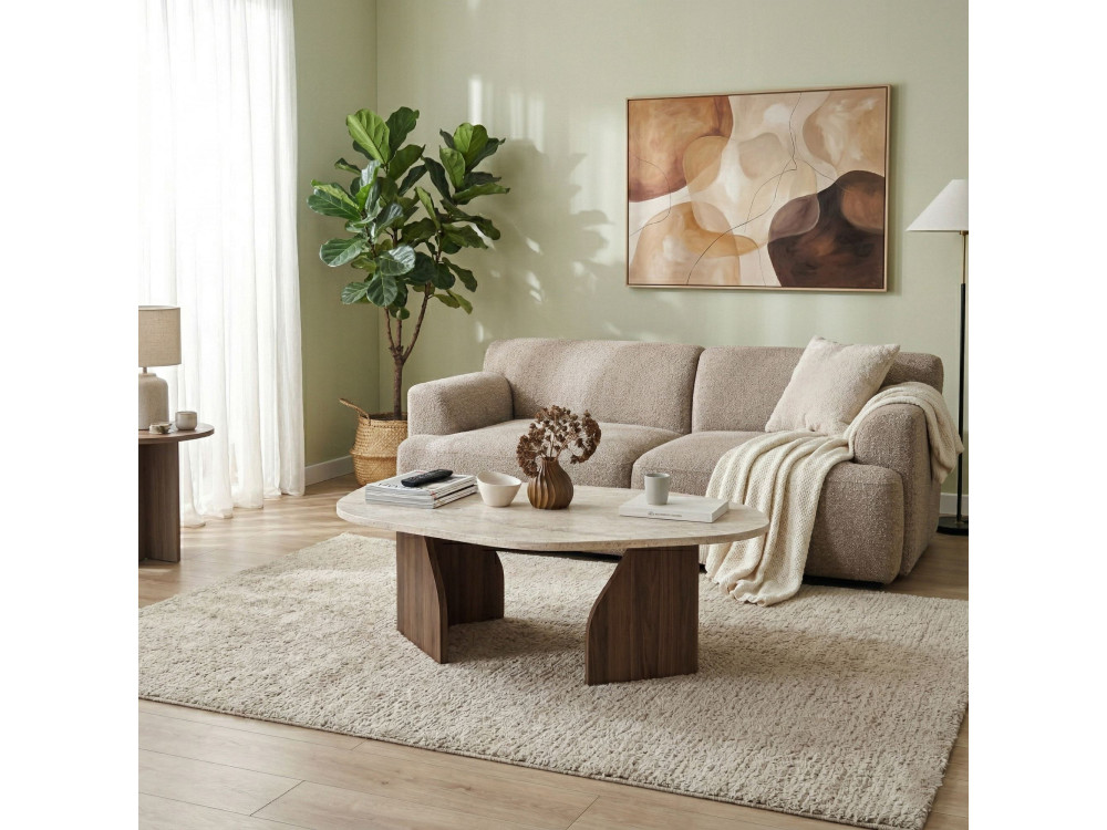 Couchtisch aus Holz "Rock" - 100 x 60 x 35 cm - Travertin