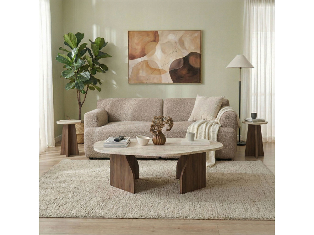Couchtisch aus Holz "Rock" - 100 x 60 x 35 cm - Travertin