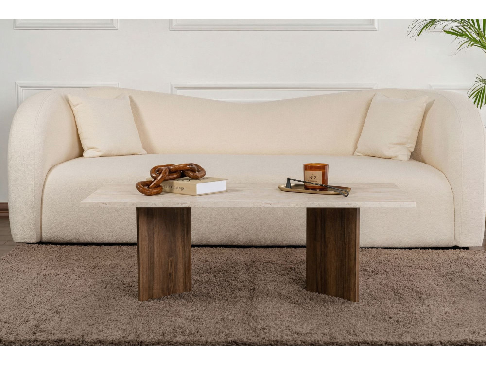 Couchtisch aus Holz "Sabin" - 119 x 60 x 40 cm - Travertin