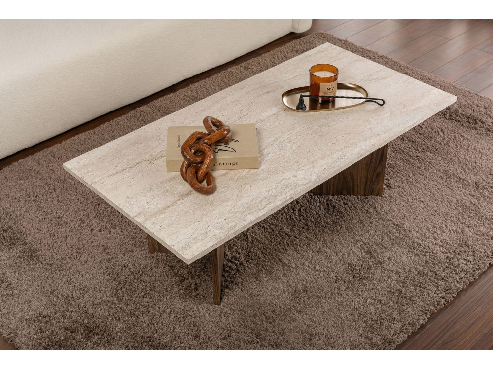 Couchtisch aus Holz "Sabin" - 119 x 60 x 40 cm - Travertin