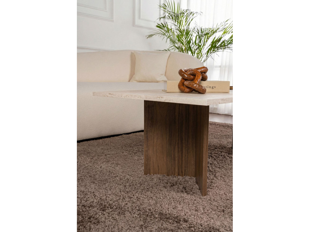 Couchtisch aus Holz "Sabin" - 119 x 60 x 40 cm - Travertin