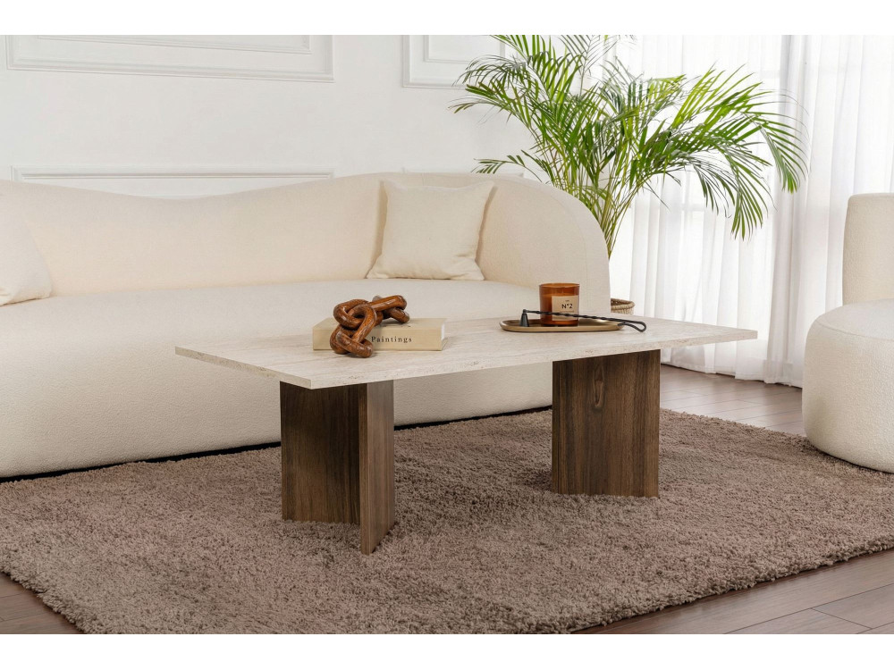 Couchtisch aus Holz "Sabin" - 119 x 60 x 40 cm - Travertin