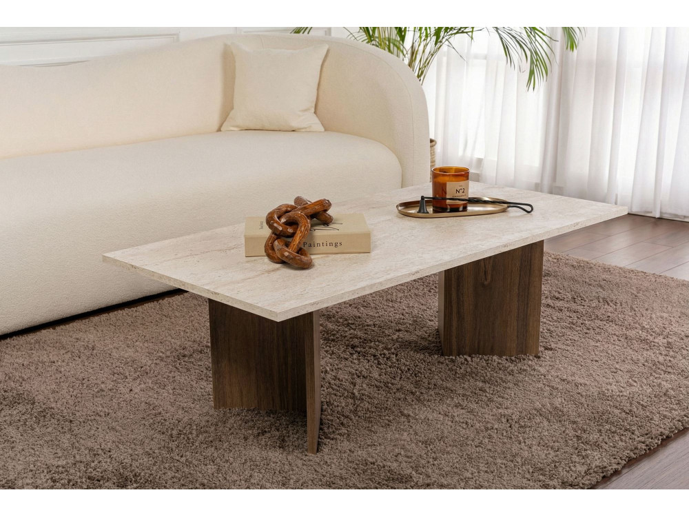 Couchtisch aus Holz "Sabin" - 119 x 60 x 40 cm - Travertin