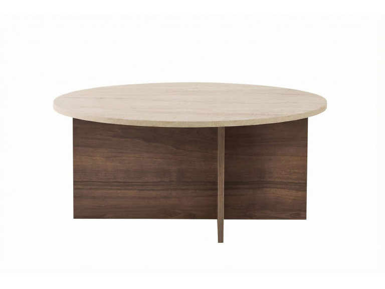 Couchtisch aus Holz "Soleil" - 90 x 90 x 40 cm - Travertin