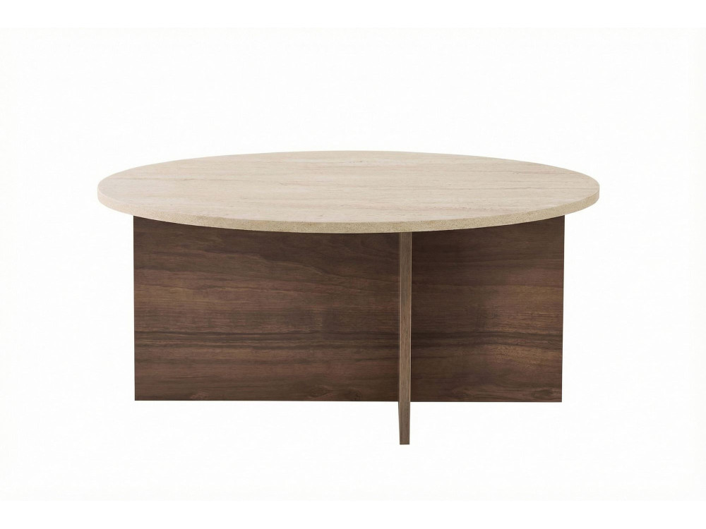Couchtisch aus Holz "Soleil" - 90 x 90 x 40 cm - Travertin