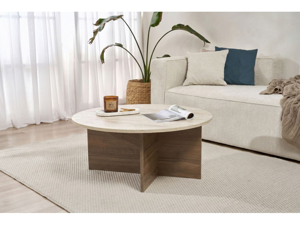 Couchtisch aus Holz "Soleil" - 90 x 90 x 40 cm - Travertin