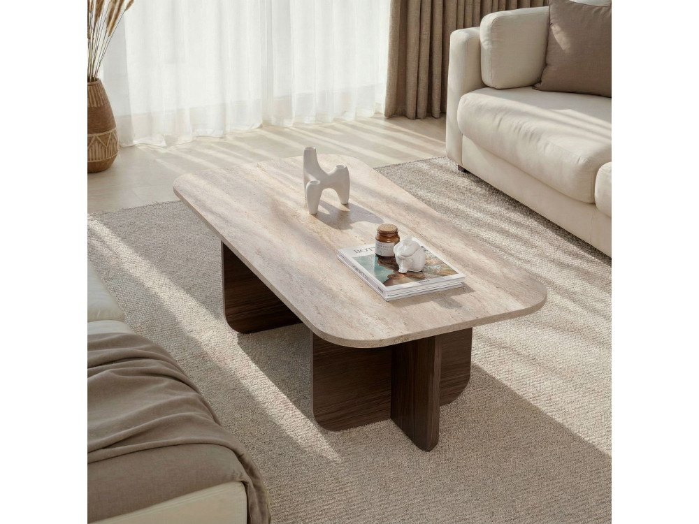 Couchtisch aus Holz "Akira" - 120 x 60 x 41 cm - Travertin