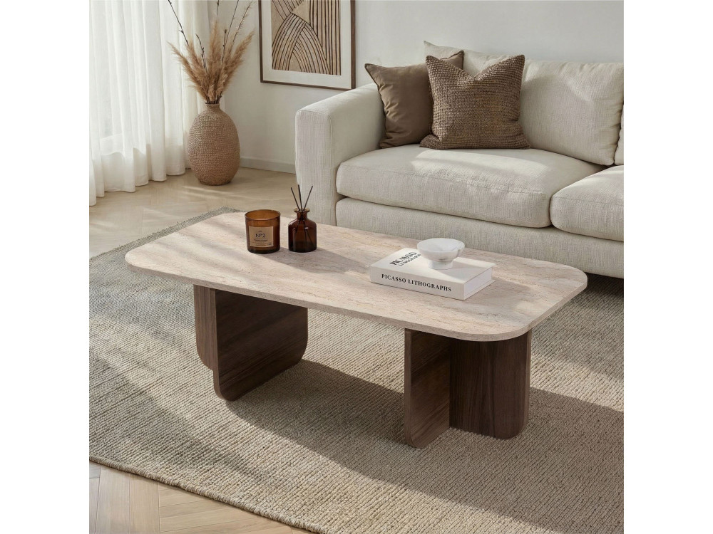 Couchtisch aus Holz "Akira" - 120 x 60 x 41 cm - Travertin