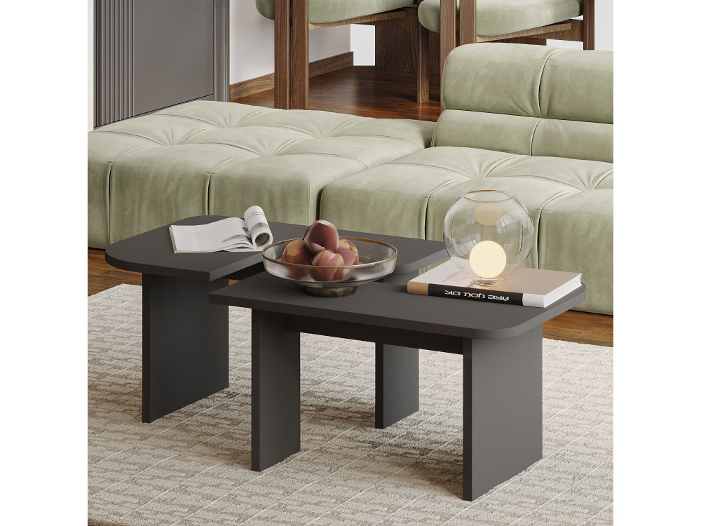 Couchtisch-Set aus Holz "Iris" - 90 x 45 x 35 cm - Anthrazitgrau