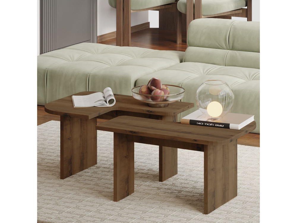 Couchtisch-Set aus Holz "Iris" - 90 x 45 x 35 cm - Braun