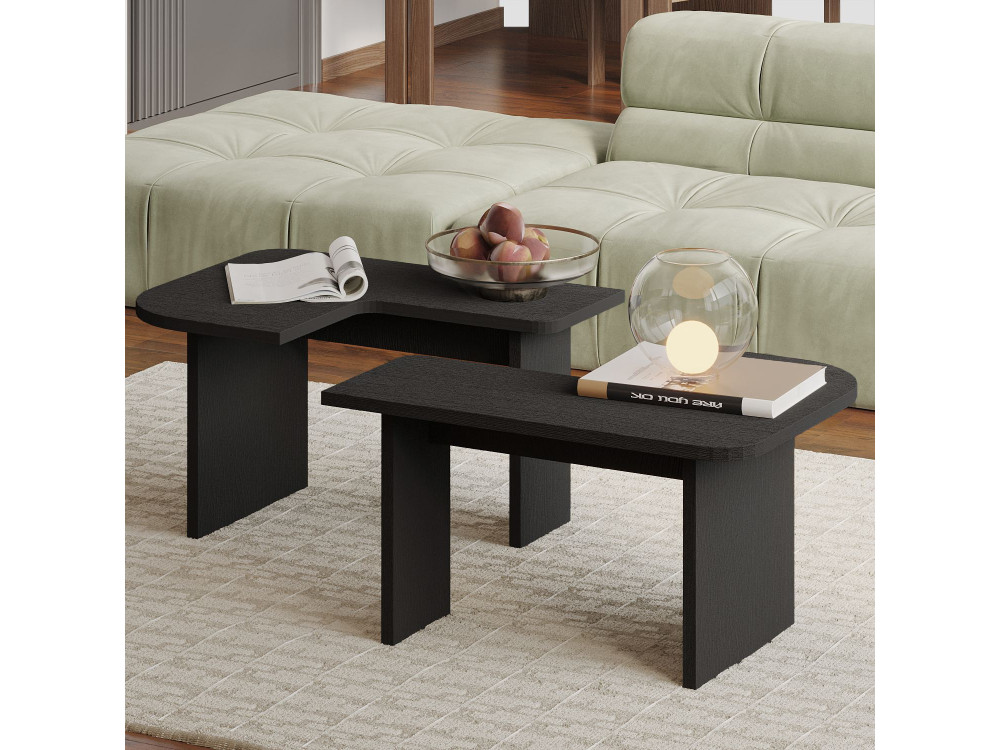 Couchtisch-Set aus Holz "Iris" - 90 x 45 x 35 cm - Schwarz