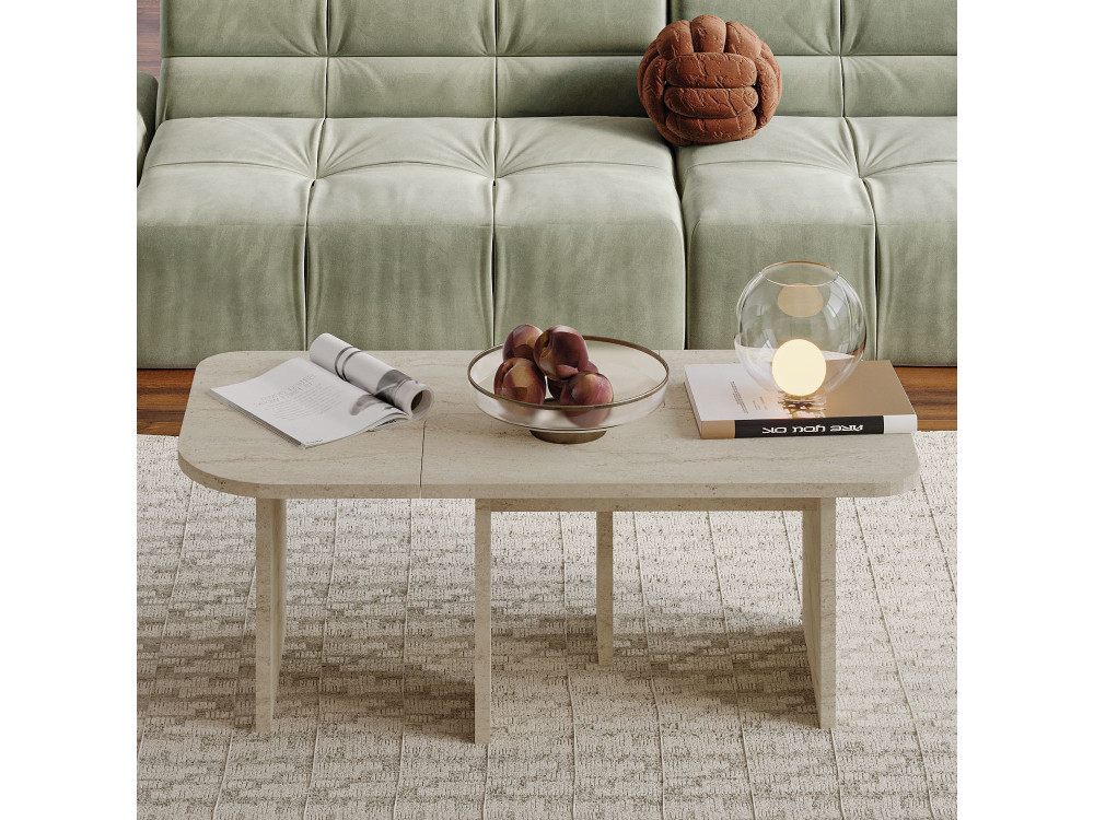 Couchtisch-Set aus Holz "Iris" - 90 x 45 x 35 cm - Travertin