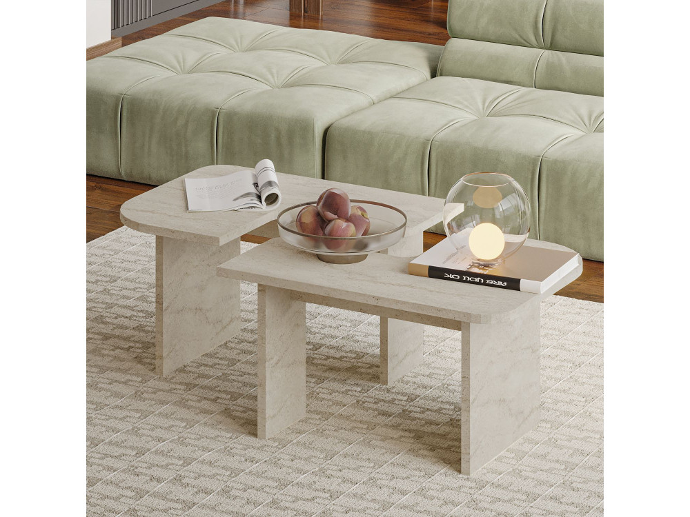 Couchtisch-Set aus Holz "Iris" - 90 x 45 x 35 cm - Travertin