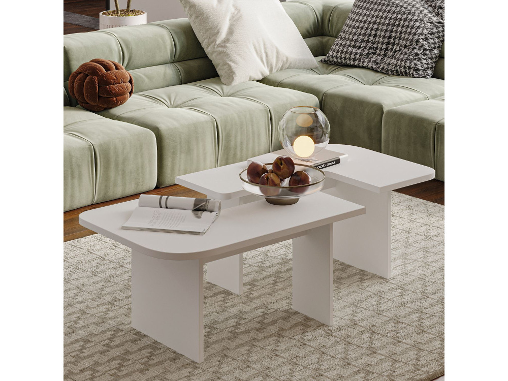 Couchtisch-Set aus Holz "Iris" - 90 x 45 x 35 cm - Weiß