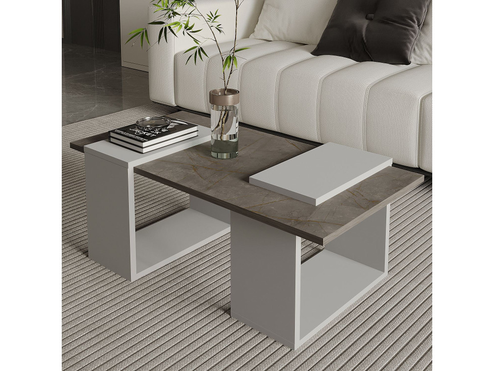 Couchtisch aus Holz "Matris" - 90 x 46 x 37 cm - Grau