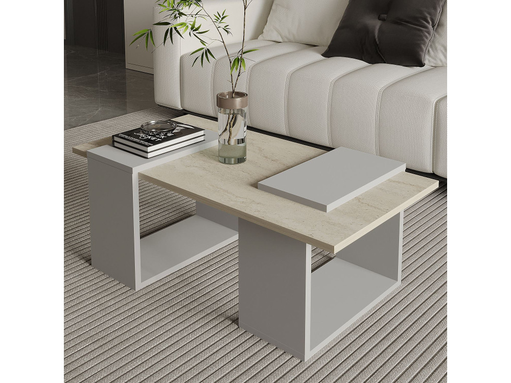 Couchtisch aus Holz "Matris" - 90 x 46 x 37 cm - Travertin