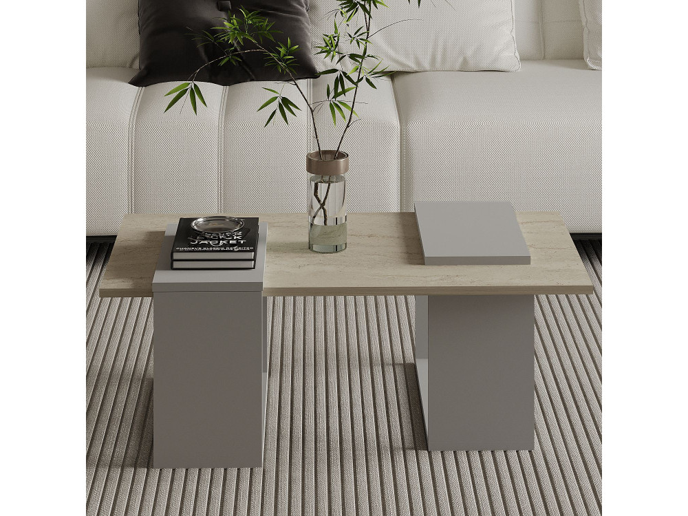 Couchtisch aus Holz "Matris" - 90 x 46 x 37 cm - Travertin