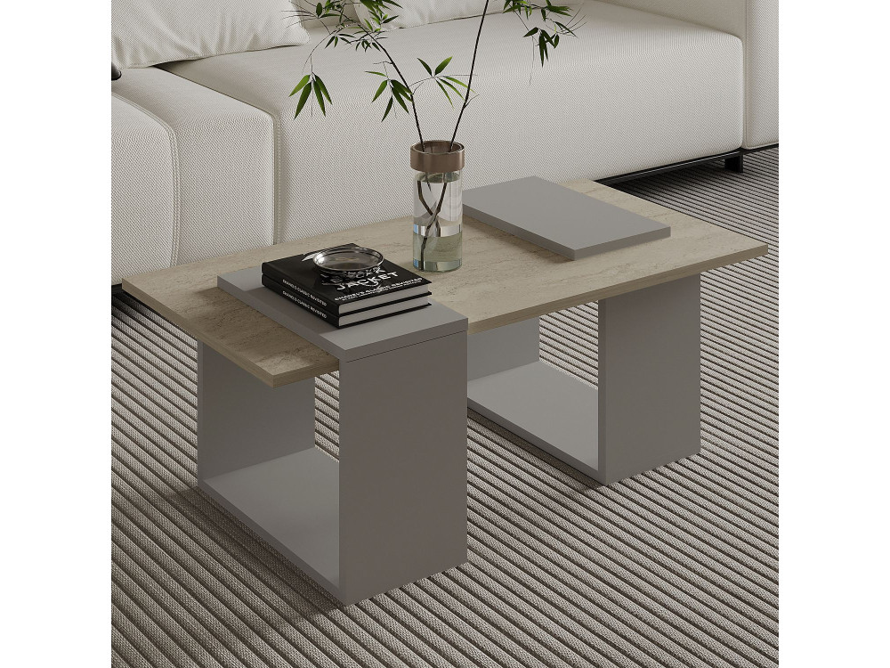 Couchtisch aus Holz "Matris" - 90 x 46 x 37 cm - Travertin
