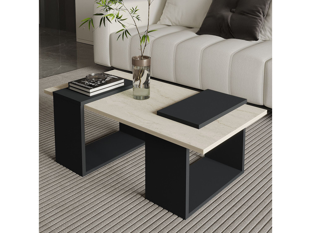 Couchtisch aus Holz "Matris" - 90 x 46 x 37 cm - Anthrazitgrau