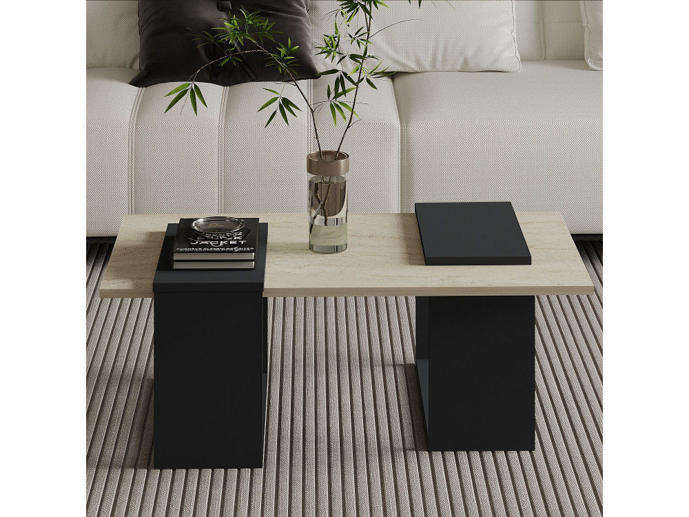 Couchtisch aus Holz "Matris" - 90 x 46 x 37 cm - Anthrazitgrau