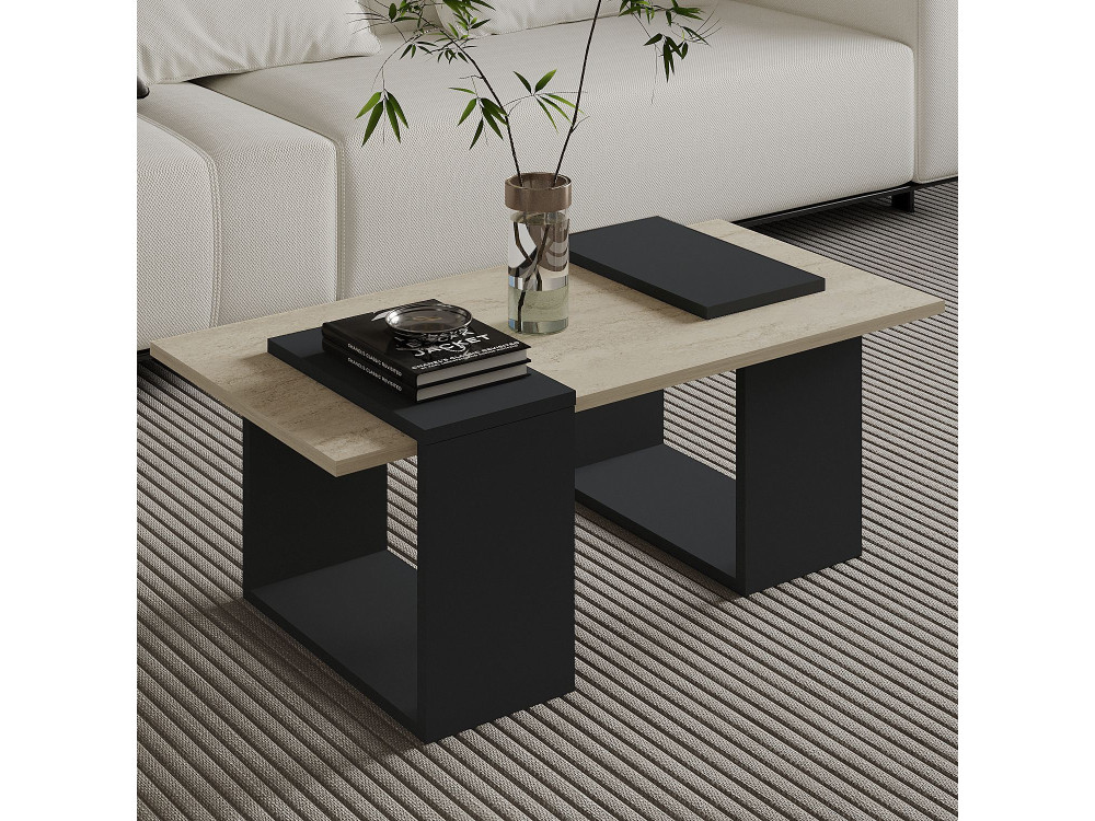 Couchtisch aus Holz "Matris" - 90 x 46 x 37 cm - Anthrazitgrau