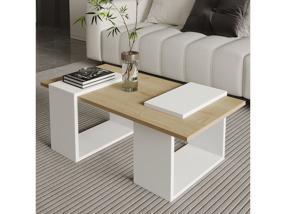 Couchtisch aus Holz "Matris" - 90 x 46 x 37 cm - Weiß