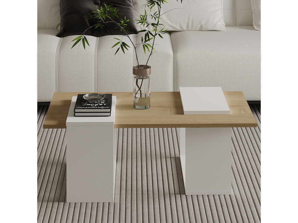 Couchtisch aus Holz "Matris" - 90 x 46 x 37 cm - Weiß