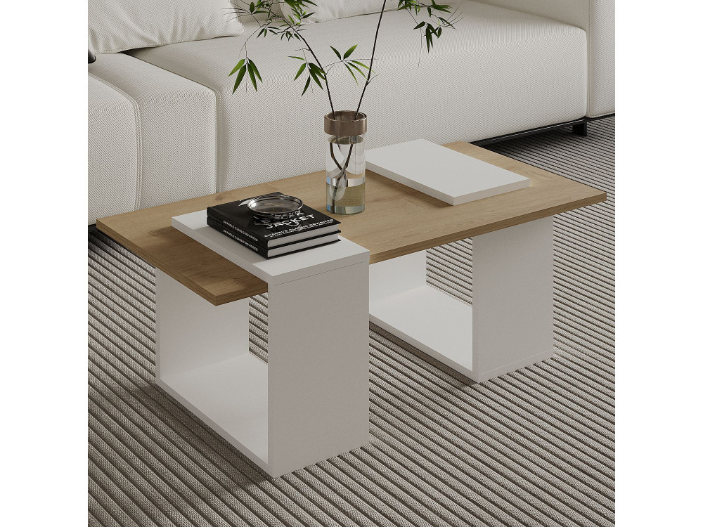 Couchtisch aus Holz "Matris" - 90 x 46 x 37 cm - Weiß