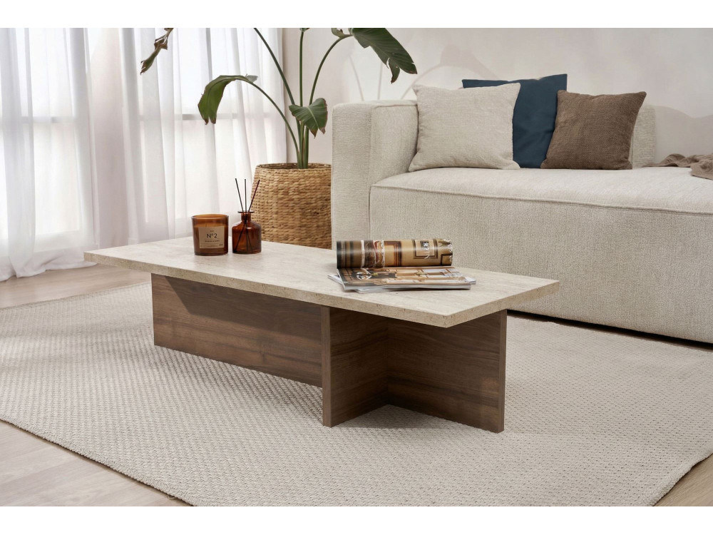 Couchtisch aus Holz "Harbor" - 120 x 45 x 30 cm - Travertin