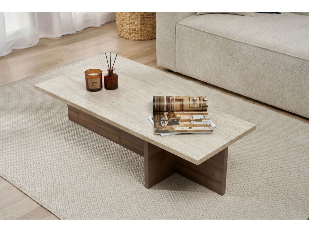Couchtisch aus Holz "Harbor" - 120 x 45 x 30 cm - Travertin