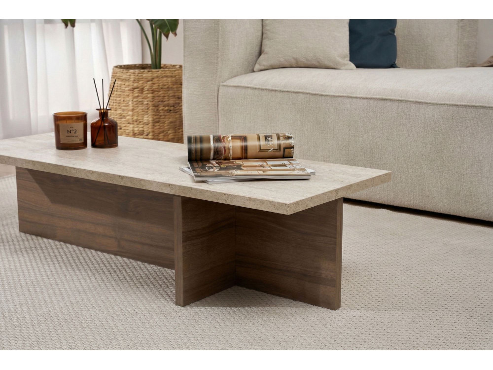 Couchtisch aus Holz "Harbor" - 120 x 45 x 30 cm - Travertin