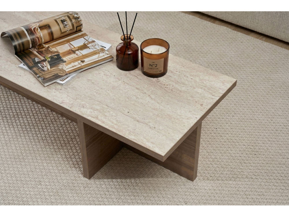 Couchtisch aus Holz "Harbor" - 120 x 45 x 30 cm - Travertin