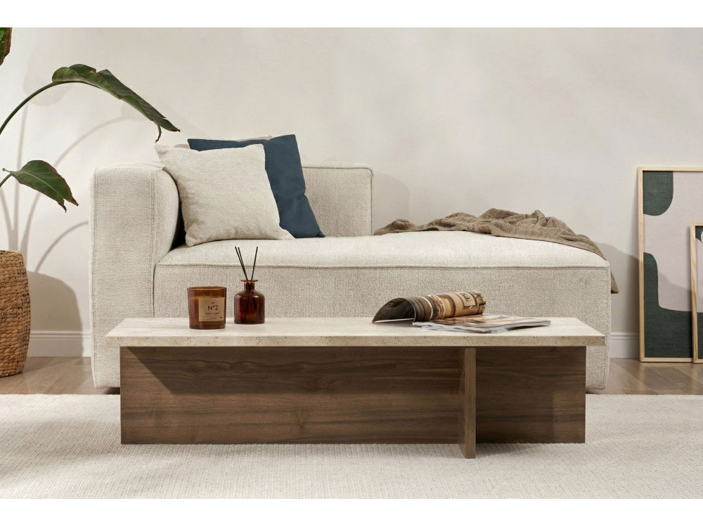 Couchtisch aus Holz "Harbor" - 120 x 45 x 30 cm - Travertin