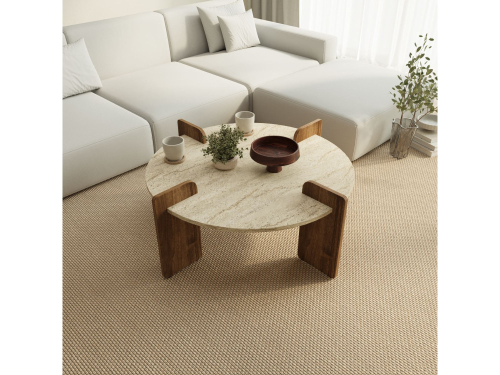 Couchtisch aus Holz "Avoure" - 90 x 90 x 35 cm - Travertin