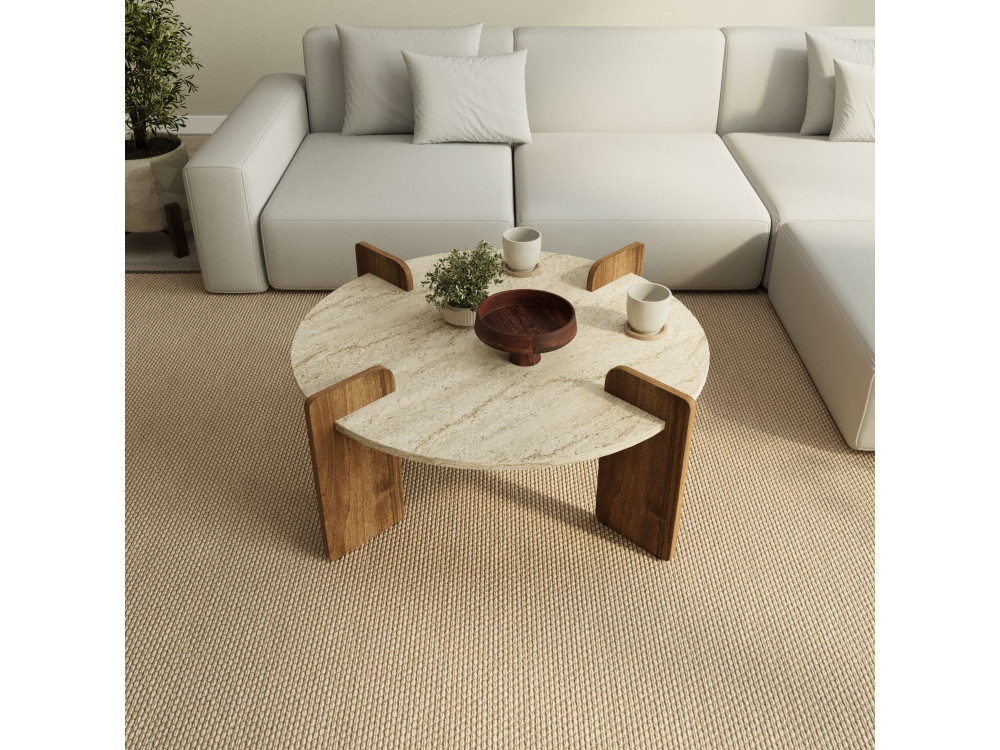 Couchtisch aus Holz "Avoure" - 90 x 90 x 35 cm - Travertin