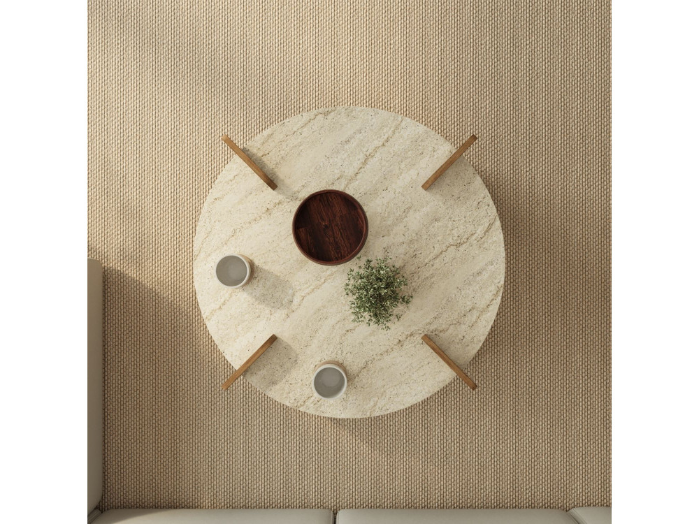 Couchtisch aus Holz "Avoure" - 90 x 90 x 35 cm - Travertin