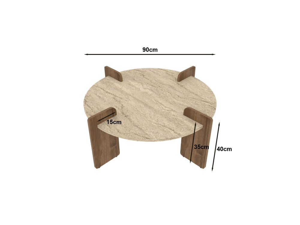 Couchtisch aus Holz "Avoure" - 90 x 90 x 35 cm - Travertin