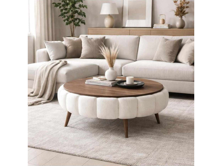 Couchtisch aus Holz "Yuvarlak" - 100 x 100 x 44 cm - Weiß
