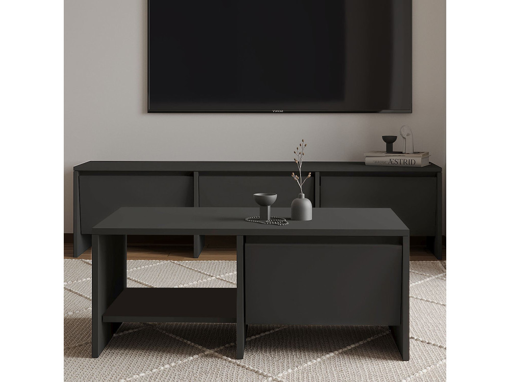 Couchtisch aus Holz "Laris" - 90 x 45 x 35 cm - Anthrazitgrau