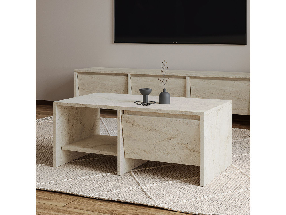 Couchtisch aus Holz "Laris" - 90 x 45 x 35 cm - Travertin