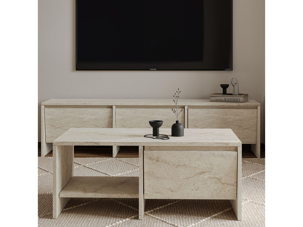 Couchtisch aus Holz "Laris" - 90 x 45 x 35 cm - Travertin